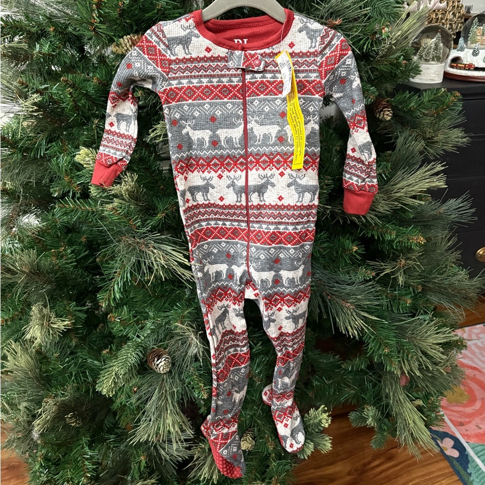 The Children's Place Festive Red and Gray Footie